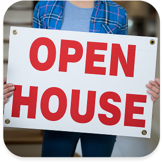 Open house sign being held